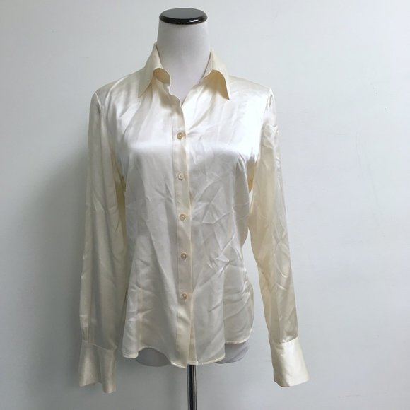 Brooks Brothers cream silk button up long sleeve collared shirt top classic 6 - Picture 1 of 5